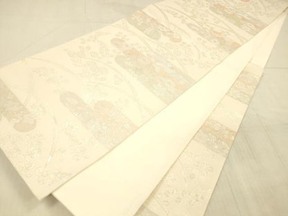 平和屋着物＊夏物 六通柄袋帯 草花文 金銀糸 正絹 逸品 DAAX5693cm