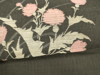平和屋着物＊夏物 八寸名古屋帯 草花文 黒地 正絹 逸品 DAAX5695cm