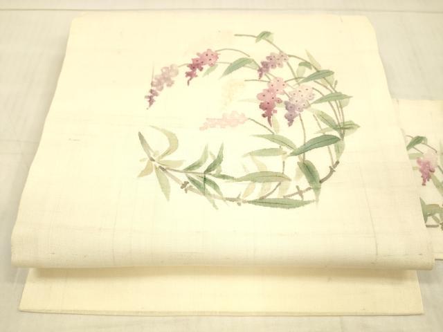 平和屋着物＊夏物 九寸名古屋帯 手描き 南天文 正絹 逸品 DAAX5696cm