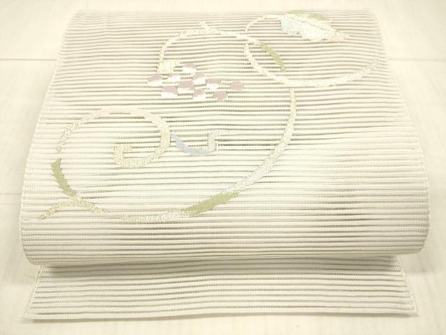 平和屋着物＊夏物 絽綴れ 八寸名古屋帯 葡萄蔦の葉文 金銀糸 正絹 逸品 DAAX5700cm
