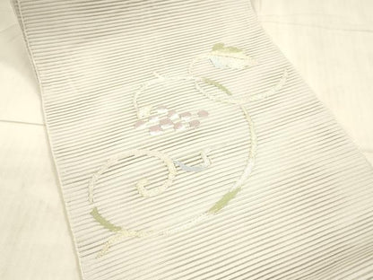 平和屋着物＊夏物 絽綴れ 八寸名古屋帯 葡萄蔦の葉文 金銀糸 正絹 逸品 DAAX5700cm