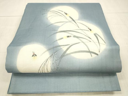 平和屋着物＊夏物 絹芭蕉 太鼓柄袋帯 草葉文 蛍 銀糸 正絹 逸品 DAAX5701cm