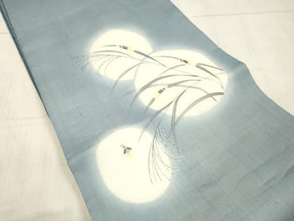 平和屋着物＊夏物 絹芭蕉 太鼓柄袋帯 草葉文 蛍 銀糸 正絹 逸品 DAAX5701cm