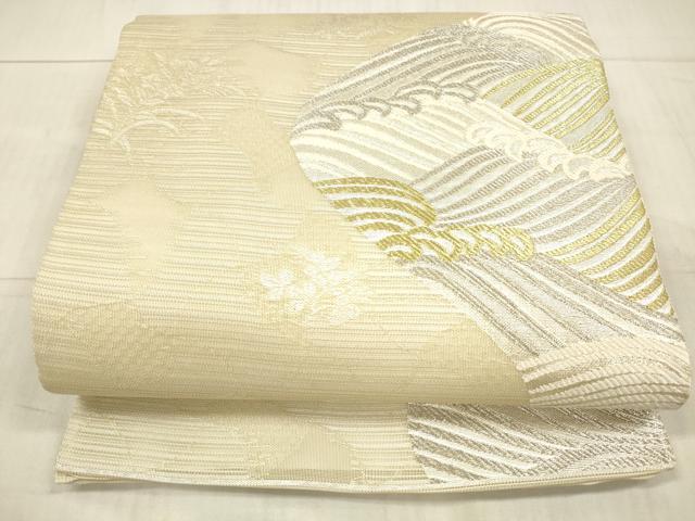 平和屋着物＊夏物 六通柄袋帯 流水草葉文 金銀糸 正絹 逸品 DAAX5703cm