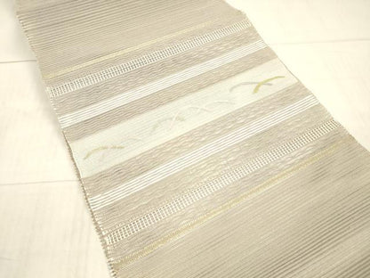 平和屋着物＊夏物 絽綴れ 八寸名古屋帯 横段芝文 金銀糸 正絹 逸品 DAAX5707cm