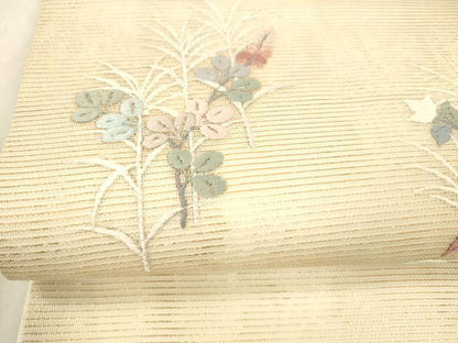 平和屋着物＊夏物 銀座きしや 九寸名古屋帯 総刺繍 草花文 金銀糸 正絹 逸品 DAAX5708cm