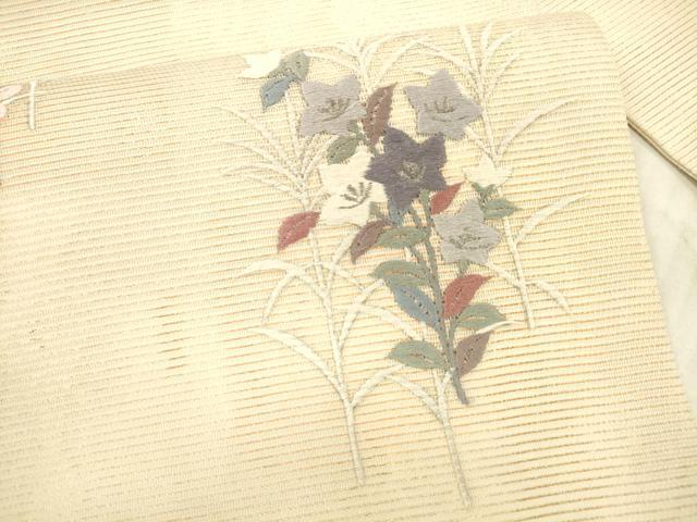 平和屋着物＊夏物 銀座きしや 九寸名古屋帯 総刺繍 草花文 金銀糸 正絹 逸品 DAAX5708cm