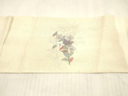 平和屋着物＊夏物 銀座きしや 九寸名古屋帯 総刺繍 草花文 金銀糸 正絹 逸品 DAAX5708cm