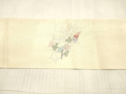 平和屋着物＊夏物 銀座きしや 九寸名古屋帯 総刺繍 草花文 金銀糸 正絹 逸品 DAAX5708cm