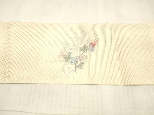 平和屋着物＊夏物 銀座きしや 九寸名古屋帯 総刺繍 草花文 金銀糸 正絹 逸品 DAAX5708cm