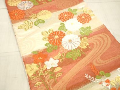 平和屋着物＊夏物 六通柄 本袋帯 唐織 草花文 金銀糸 正絹 逸品 DAAX5711cm