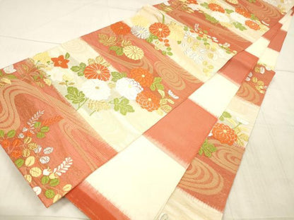 平和屋着物＊夏物 六通柄 本袋帯 唐織 草花文 金銀糸 正絹 逸品 DAAX5711cm