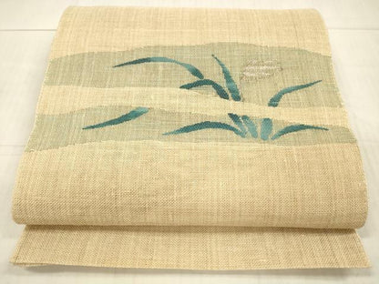 平和屋着物＊夏物 八寸名古屋帯 草葉文 銀糸 麻 逸品 DAAX5713cm