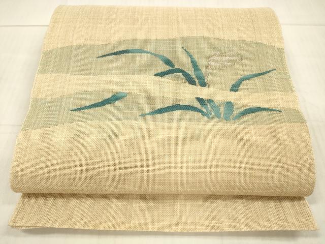 平和屋着物＊夏物 八寸名古屋帯 草葉文 銀糸 麻 逸品 DAAX5713cm