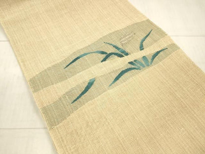 平和屋着物＊夏物 八寸名古屋帯 草葉文 銀糸 麻 逸品 DAAX5713cm