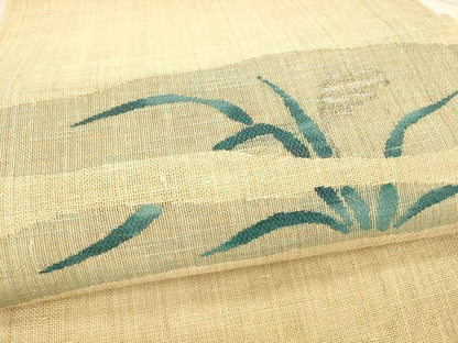 平和屋着物＊夏物 八寸名古屋帯 草葉文 銀糸 麻 逸品 DAAX5713cm