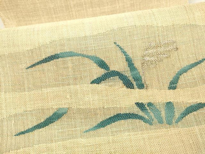 平和屋着物＊夏物 八寸名古屋帯 草葉文 銀糸 麻 逸品 DAAX5713cm
