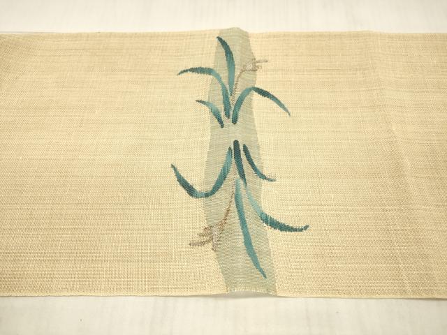 平和屋着物＊夏物 八寸名古屋帯 草葉文 銀糸 麻 逸品 DAAX5713cm