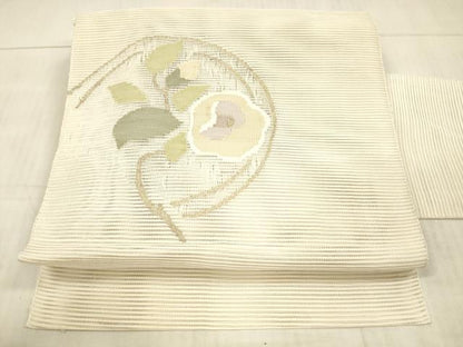 平和屋着物＊夏物 絽綴れ 八寸名古屋帯 枝花文 金糸 正絹 逸品 DAAX5715cm