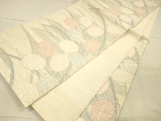 平和屋着物＊夏物 六通柄袋帯 草葉文 銀糸 正絹 逸品 DAAX5718cm