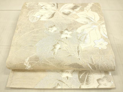 平和屋着物＊夏物 六通柄袋帯 草花文 銀糸 正絹 逸品 DAAX5720cm