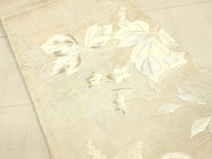 平和屋着物＊夏物 六通柄袋帯 草花文 銀糸 正絹 逸品 DAAX5720cm