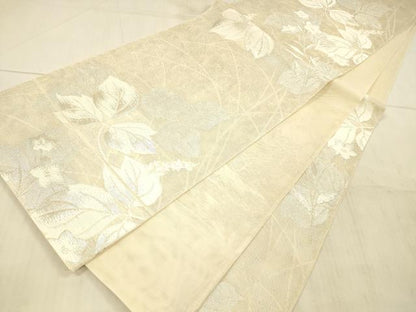 平和屋着物＊夏物 六通柄袋帯 草花文 銀糸 正絹 逸品 DAAX5720cm