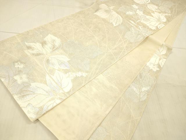 平和屋着物＊夏物 六通柄袋帯 草花文 銀糸 正絹 逸品 DAAX5720cm