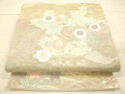 平和屋着物＊夏物 六通柄袋帯 唐織 草花文 金銀糸 正絹 逸品 DAAX5724cm