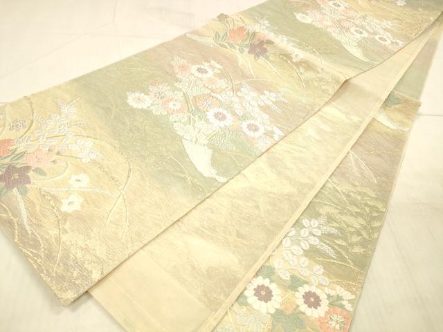 平和屋着物＊夏物 六通柄袋帯 唐織 草花文 金銀糸 正絹 逸品 DAAX5724cm