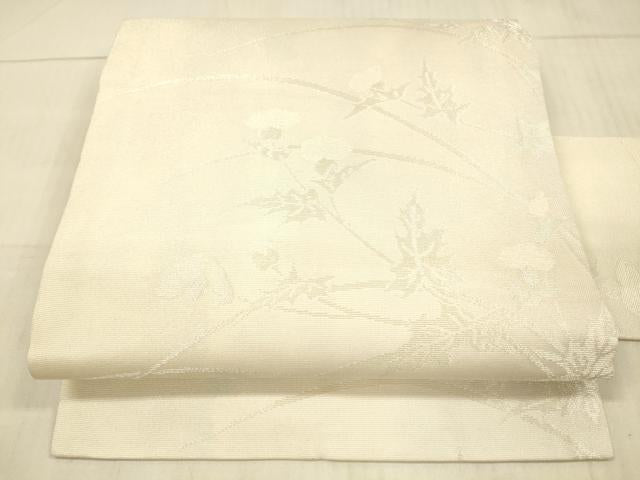 平和屋着物＊夏物 九寸名古屋帯 草花文 銀糸 正絹 逸品 DAAX5730cm