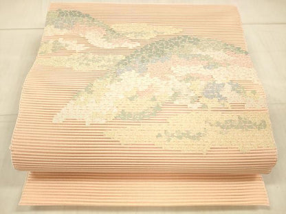 平和屋着物＊夏物 絽綴れ 八寸名古屋帯 遠山文 銀糸 正絹 逸品 DAAX5731cm