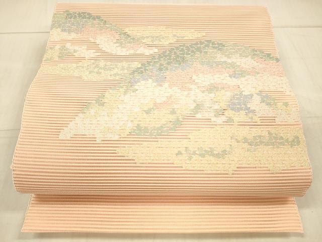 平和屋着物＊夏物 絽綴れ 八寸名古屋帯 遠山文 銀糸 正絹 逸品 DAAX5731cm