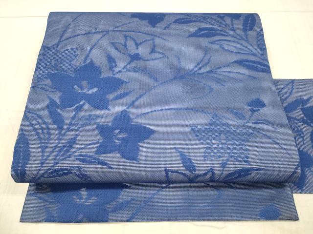 平和屋着物＊夏物 九寸名古屋帯 草花文 紺色 正絹 逸品 DAAX5735cm