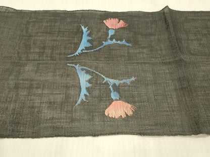 平和屋着物＊夏物 西陣 八寸名古屋帯 枝花文 黒地 正絹 逸品 DAAX5738cm
