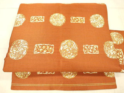 平和屋着物＊夏物 九寸名古屋帯 草花文 金糸 正絹 逸品 DAAX5740cm