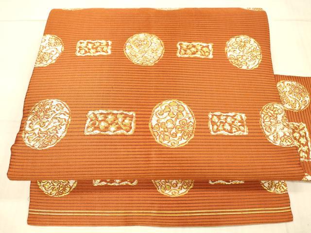 平和屋着物＊夏物 九寸名古屋帯 草花文 金糸 正絹 逸品 DAAX5740cm