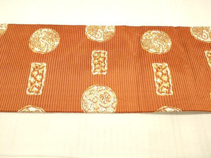 平和屋着物＊夏物 九寸名古屋帯 草花文 金糸 正絹 逸品 DAAX5740cm
