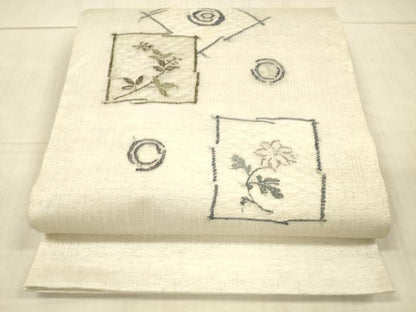平和屋着物＊夏物 太鼓柄袋帯 草花文 銀糸 正絹 逸品 DAAX5754cm