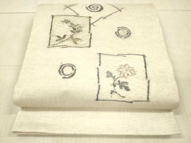 平和屋着物＊夏物 太鼓柄袋帯 草花文 銀糸 正絹 逸品 DAAX5754cm