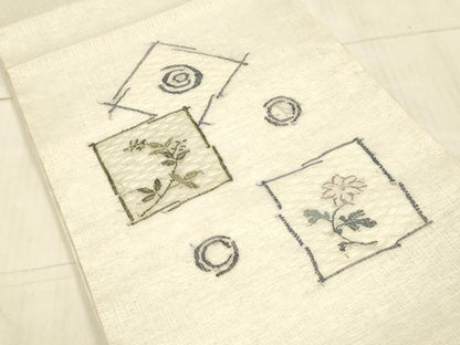 平和屋着物＊夏物 太鼓柄袋帯 草花文 銀糸 正絹 逸品 DAAX5754cm