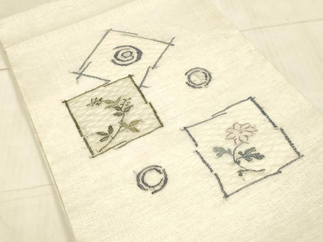 平和屋着物＊夏物 太鼓柄袋帯 草花文 銀糸 正絹 逸品 DAAX5754cm