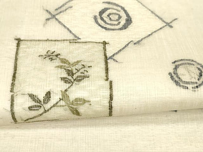 平和屋着物＊夏物 太鼓柄袋帯 草花文 銀糸 正絹 逸品 DAAX5754cm
