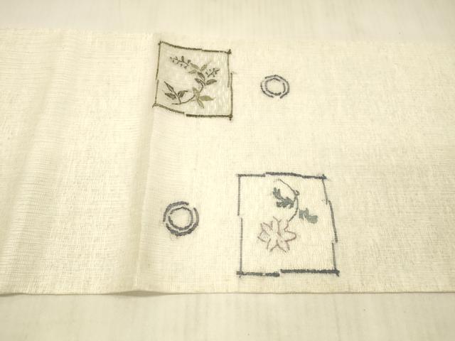 平和屋着物＊夏物 太鼓柄袋帯 草花文 銀糸 正絹 逸品 DAAX5754cm