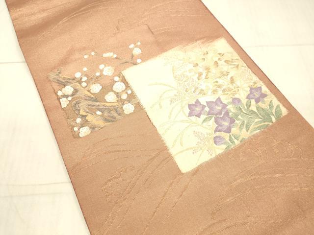 平和屋着物●太鼓柄袋帯　流水草花文　金糸　正絹　逸品　DAAX5756cm