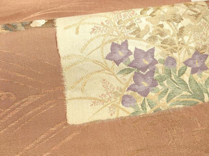 平和屋着物●太鼓柄袋帯　流水草花文　金糸　正絹　逸品　DAAX5756cm