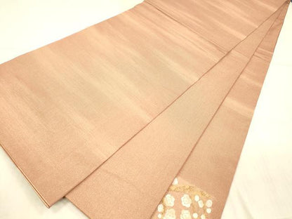 平和屋着物●太鼓柄袋帯　流水草花文　金糸　正絹　逸品　DAAX5756cm