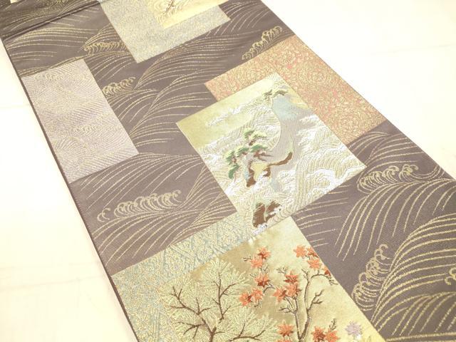平和屋着物●六通柄袋帯　風景流水枝花文　金糸　正絹　逸品　DAAX5757cm
