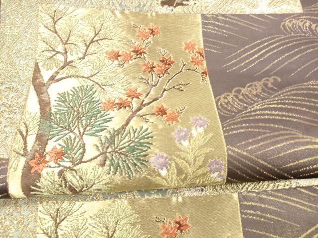 平和屋着物●六通柄袋帯　風景流水枝花文　金糸　正絹　逸品　DAAX5757cm