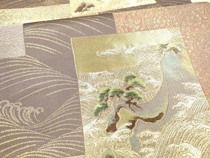 平和屋着物●六通柄袋帯　風景流水枝花文　金糸　正絹　逸品　DAAX5757cm
